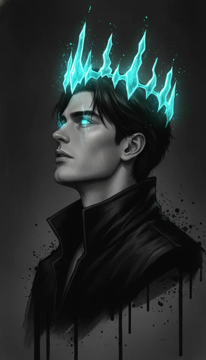 Digital Art Portrait of Man with Glowing Crown and Eyes