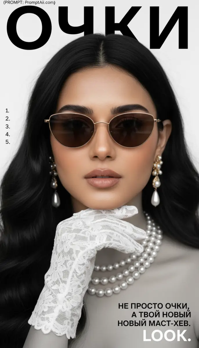 Woman with Sunglasses, Pearls, and Lace Gloves Magazine Poster