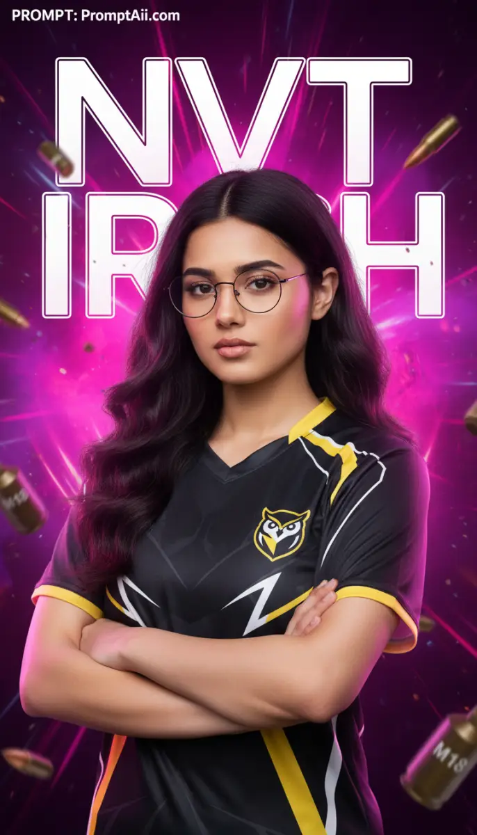 Female Gamer Portrait in Esports Jersey with Magenta Background