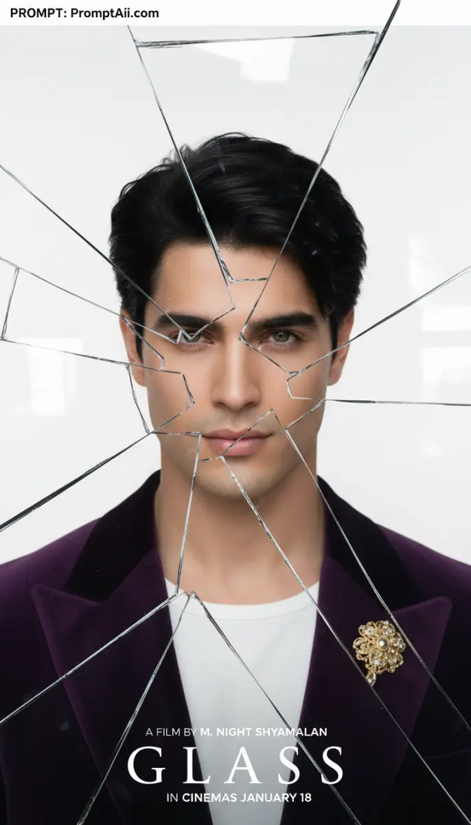 Man in Purple Suit Behind Shattered Glass Movie Poster