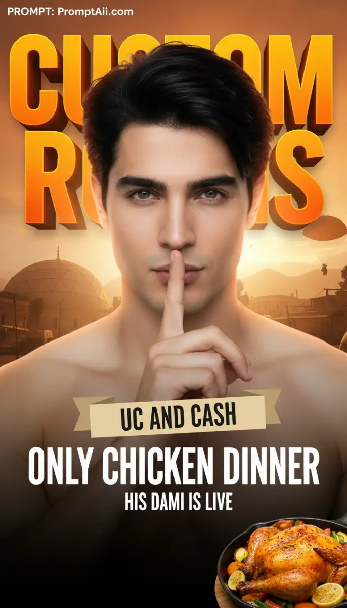 Gaming Tournament Poster with Shirtless Man and Chicken Dinner Text