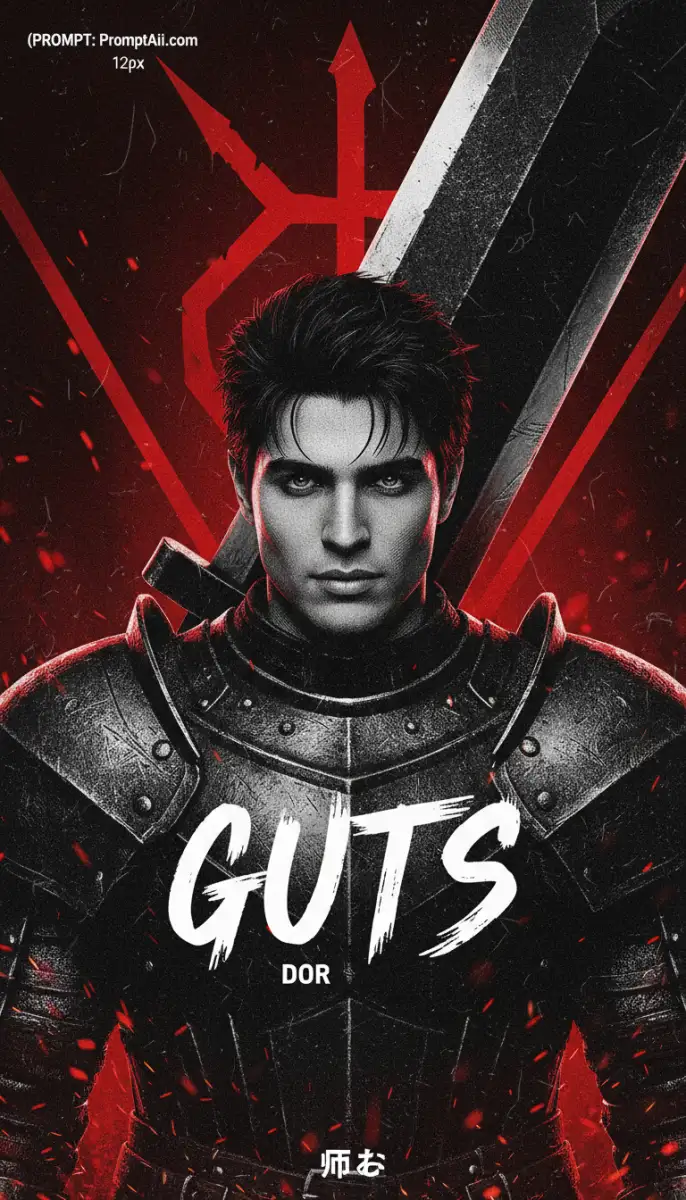 Realistic depiction of Guts from Berserk in black armor