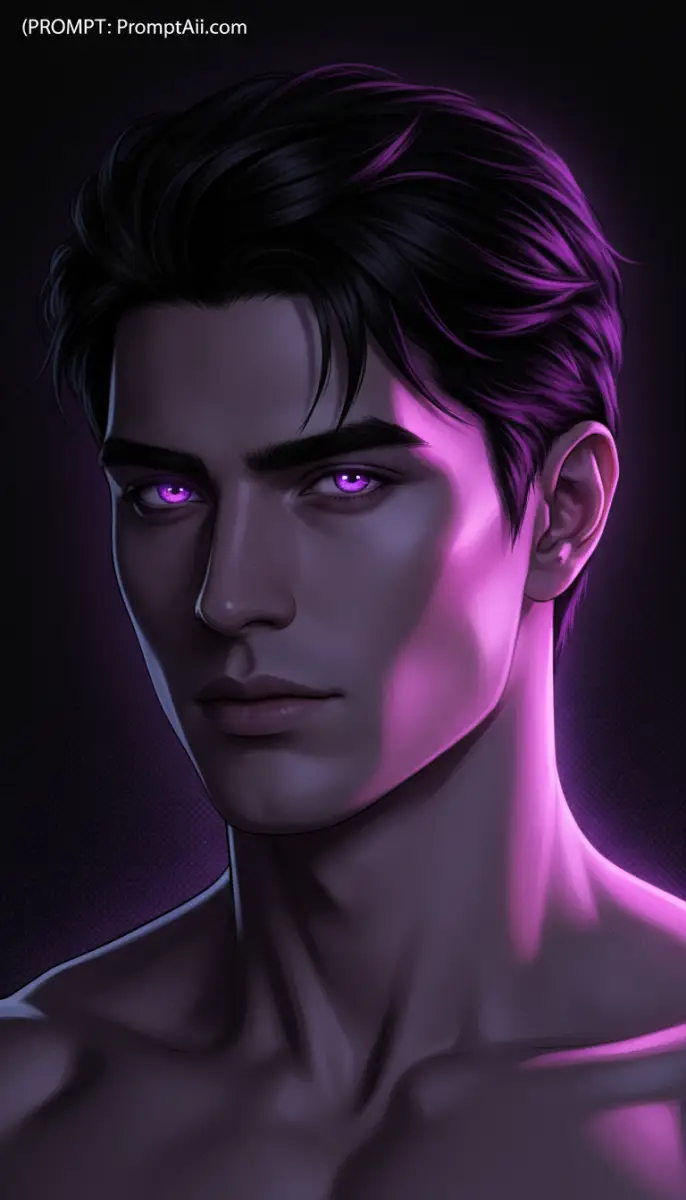 Digital Art Portrait of a Man with Glowing Purple Eyes