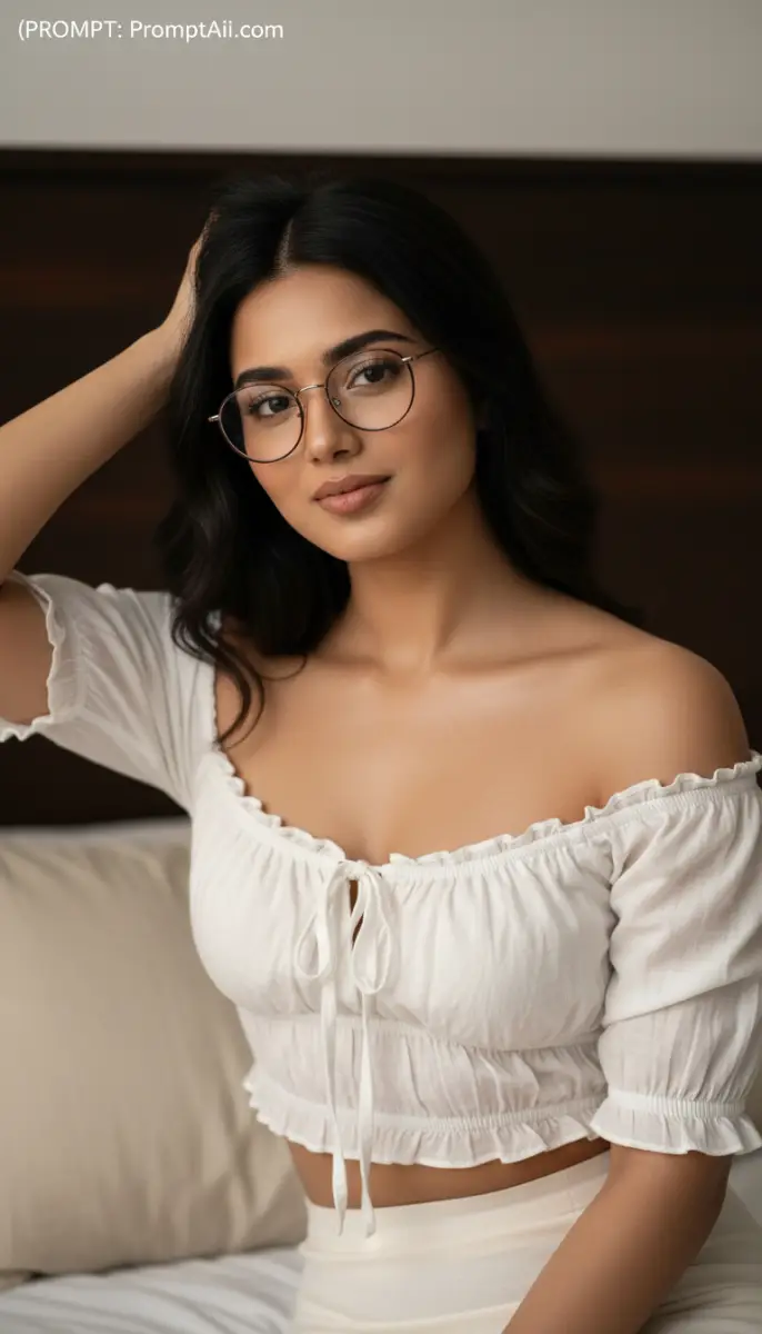 Portrait of a woman wearing glasses and a white crop top