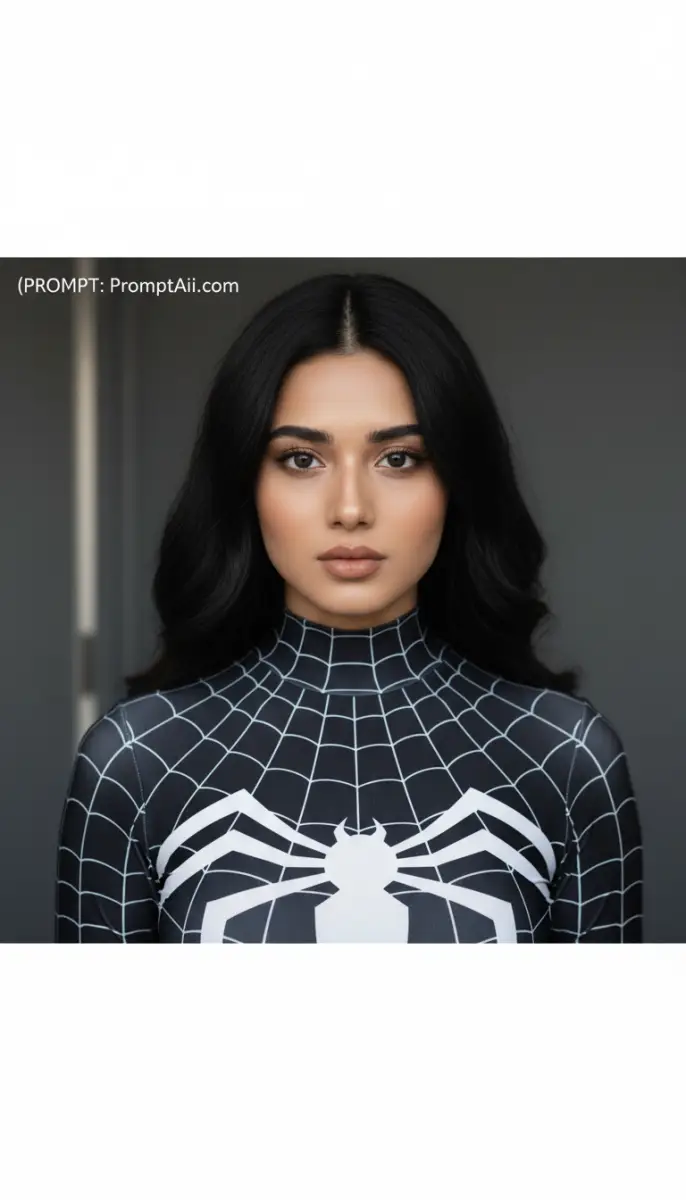 Woman in a black and white spider web bodysuit portrait