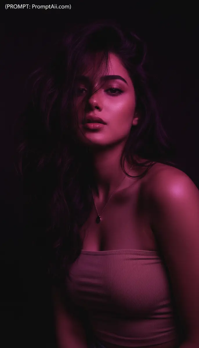 Moody Portrait of a Woman with Pink Dramatic Lighting