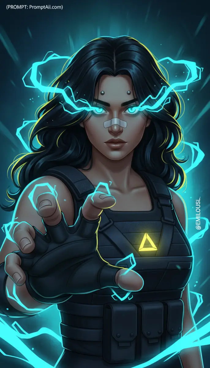 Digital Illustration of a Woman with Glowing Blue Energy Powers