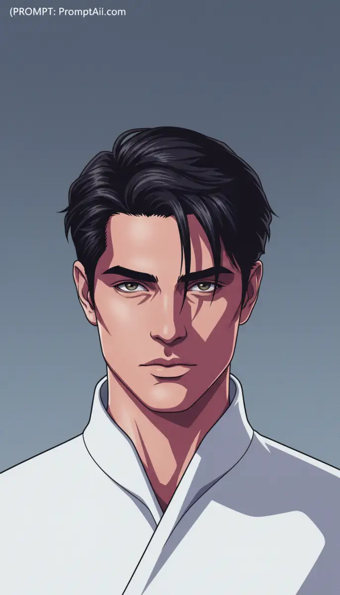 Portrait of a Man in Anime Art Style with Dark Hair