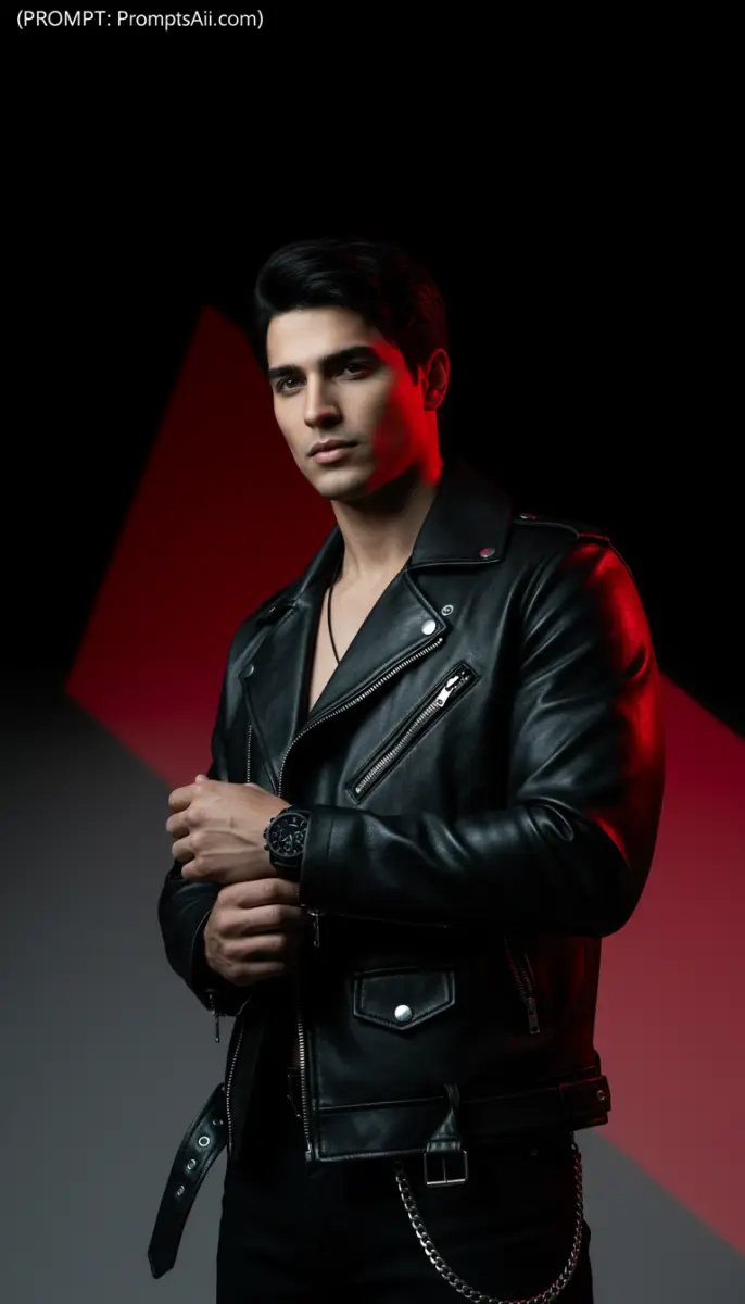 Man in Black Leather Jacket and Watch Portrait