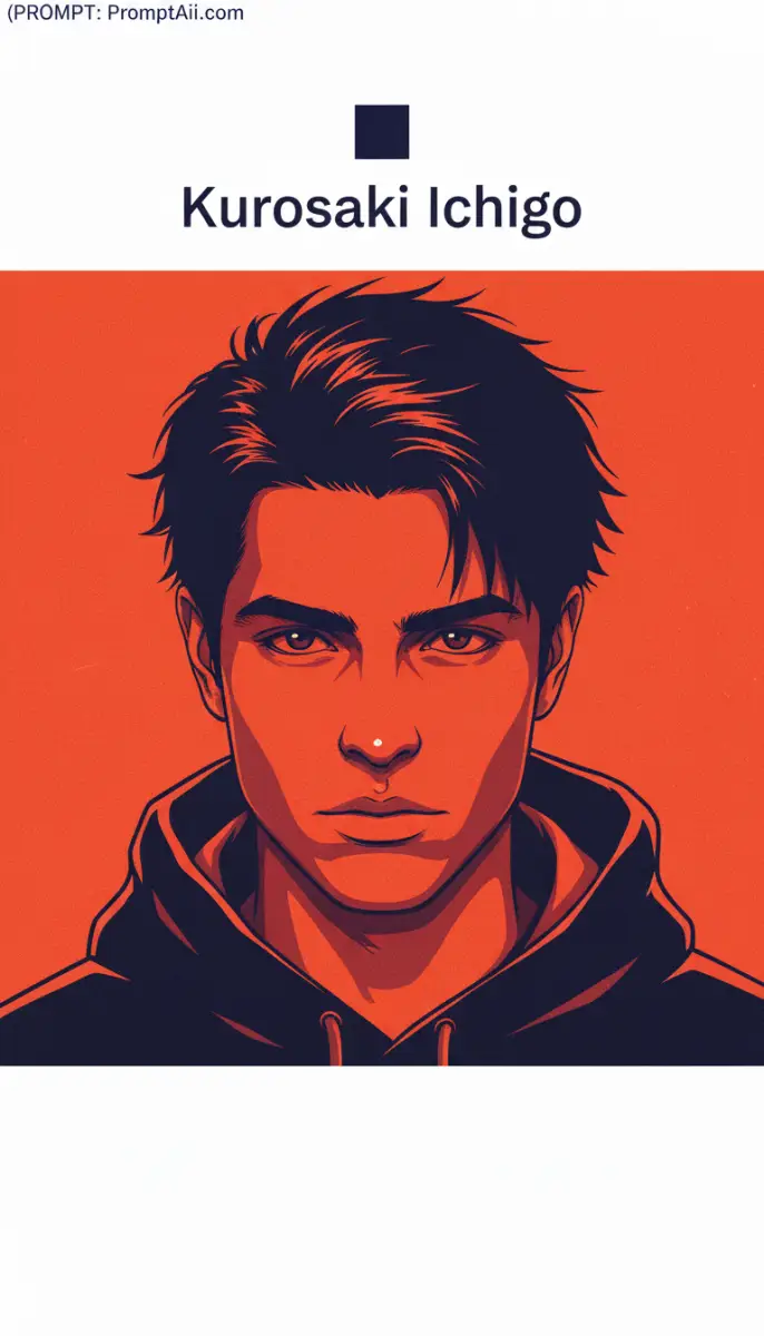 Stylized Portrait Illustration of Kurosaki Ichigo in a Black Hoodie