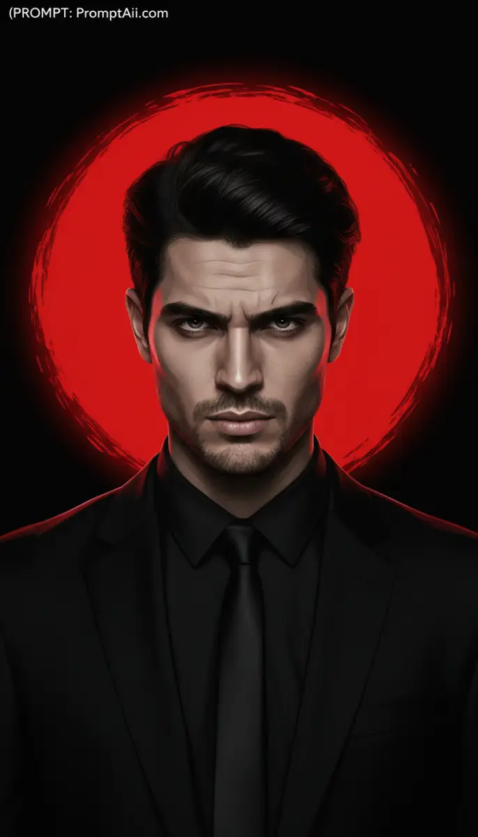 Man in Black Suit with Red Circle Background Portrait Art