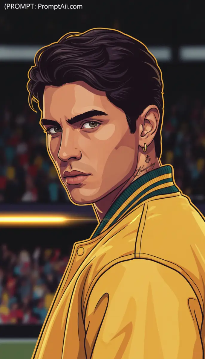 Vector Illustration of a Man Wearing a Yellow Varsity Jacket