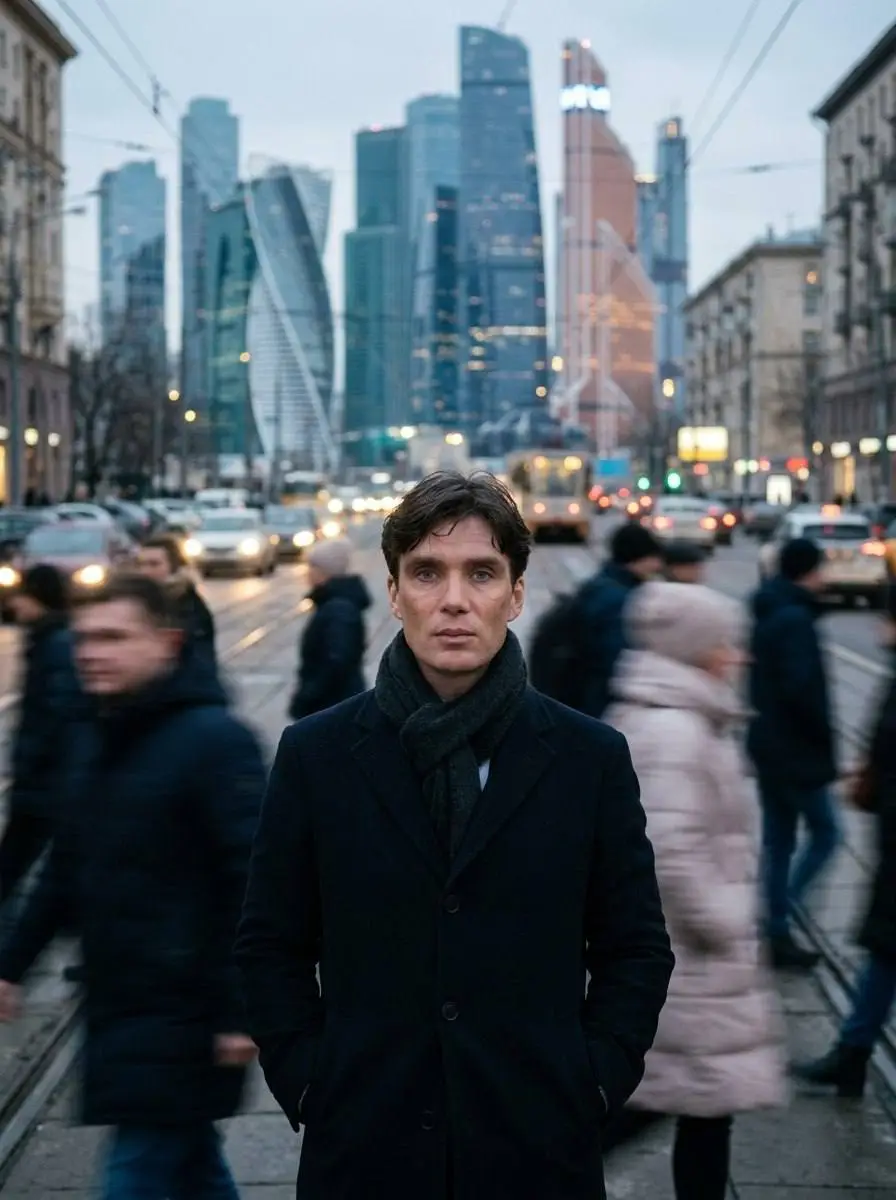Man standing in busy city street