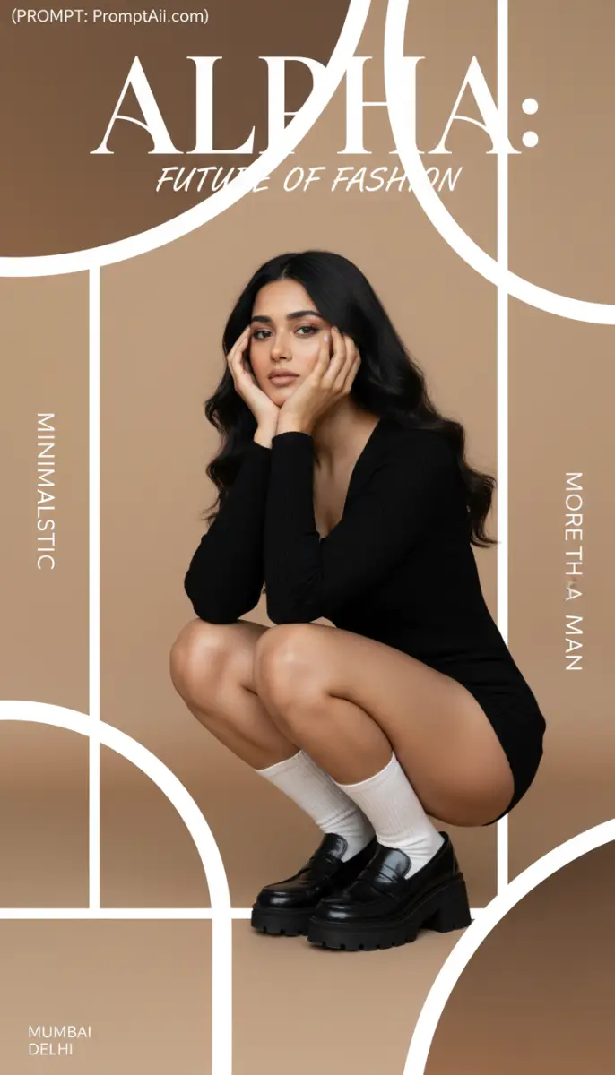 Fashion Editorial Poster with Woman in Black Dress and Loafers