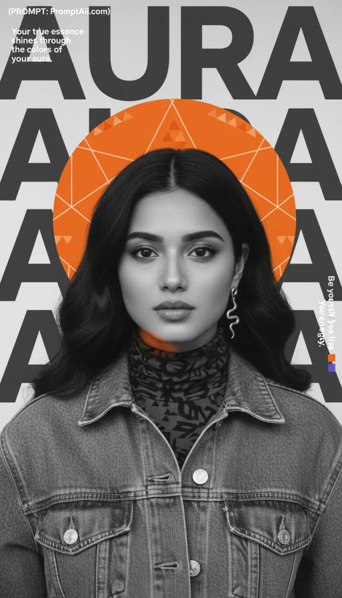 Fashion Portrait Poster of a Woman with Orange Aura Circle