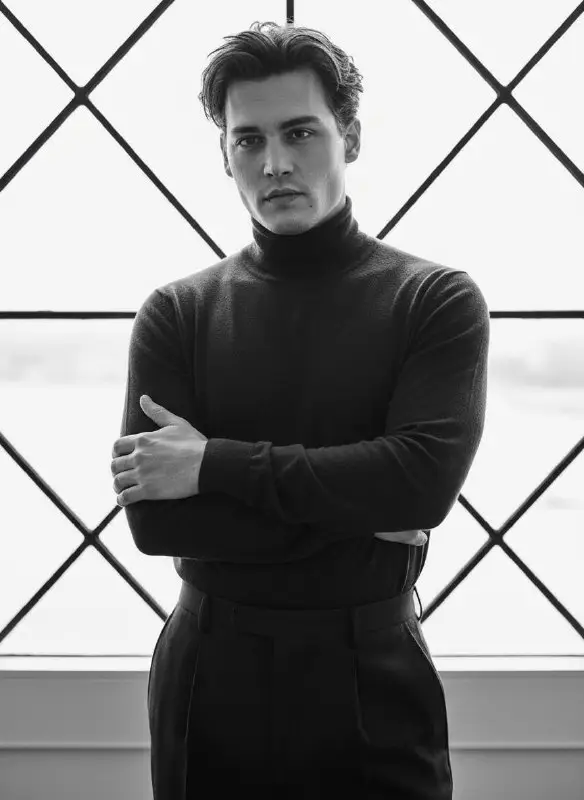 Sophisticated Man in Black Turtleneck Moody Monochrome Portrait
