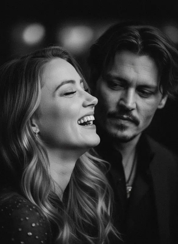 Black and White Candid Couple Portrait Woman Laughing