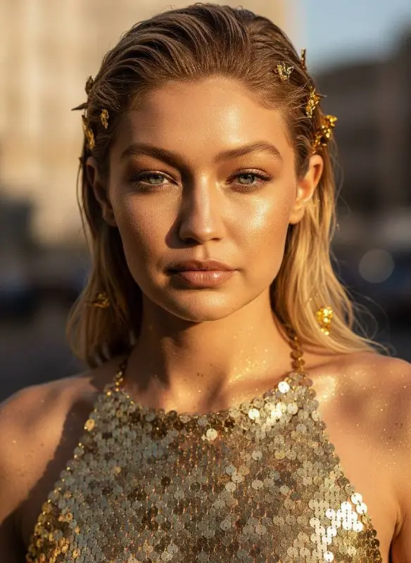 Portrait of a Glamorous Woman in Gold Sequined Fashion