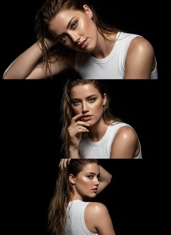 Dramatic Beauty Portrait Trio of Woman with Wet Hair