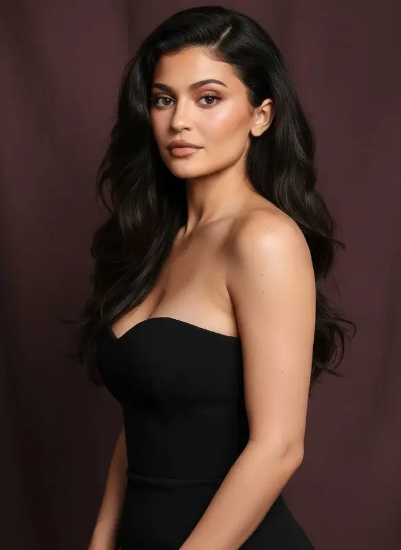 Elegant Young Woman in Strapless Black Dress Studio Portrait