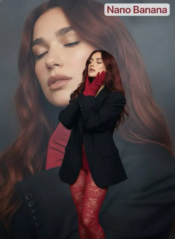 Artistic Fashion Portrait of Woman in Black Blazer and Red Lace