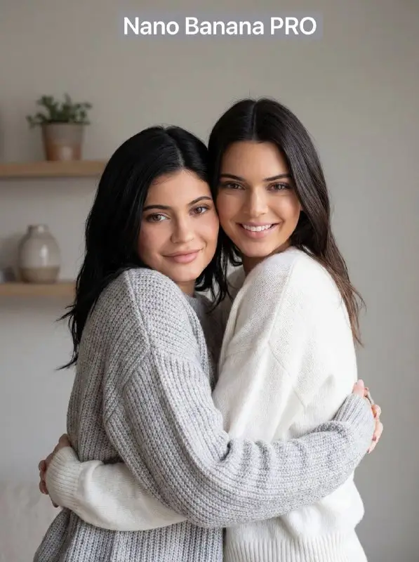 Two Close Friends Hugging in Cozy Winter Knit Sweaters