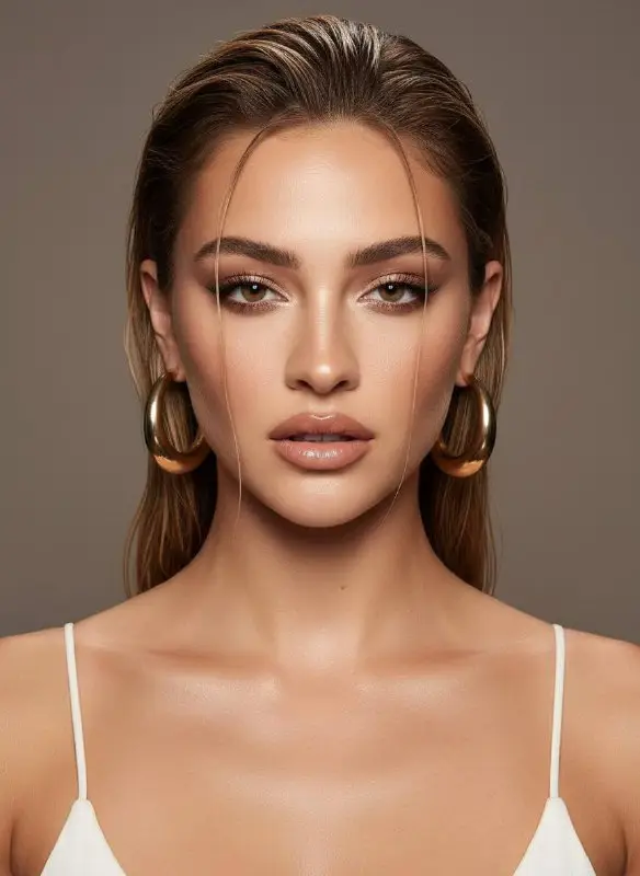Glamorous Close-Up Portrait of a Woman with Wet Look Hairstyle