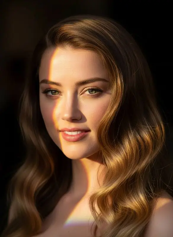 Stunning woman with golden hour lighting and rainbow prism effect