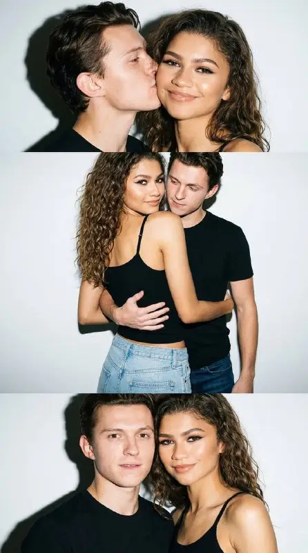 Affectionate young couple posing for a casual studio photo collage