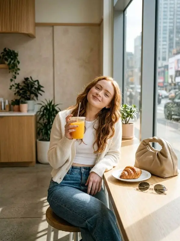 Woman Enjoying Breakfast in Bright Modern Cafe